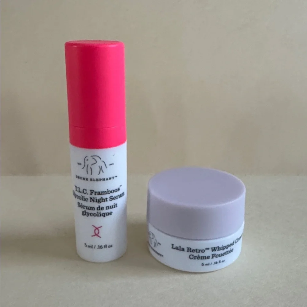 DRUNK ELEPHANT 2p TLC Framboos Glycolic Night Serum Lala Retro Whipped Cream NIB
